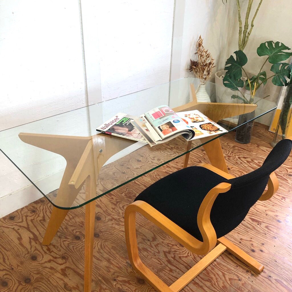 イーアンドワイ / E&Y ペガサス ダイニングテーブル Sサイズ プライウッド ガラス天板 中古