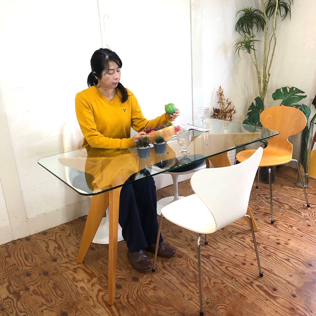 イーアンドワイ / E&Y ペガサス ダイニングテーブル Sサイズ プライウッド ガラス天板 中古