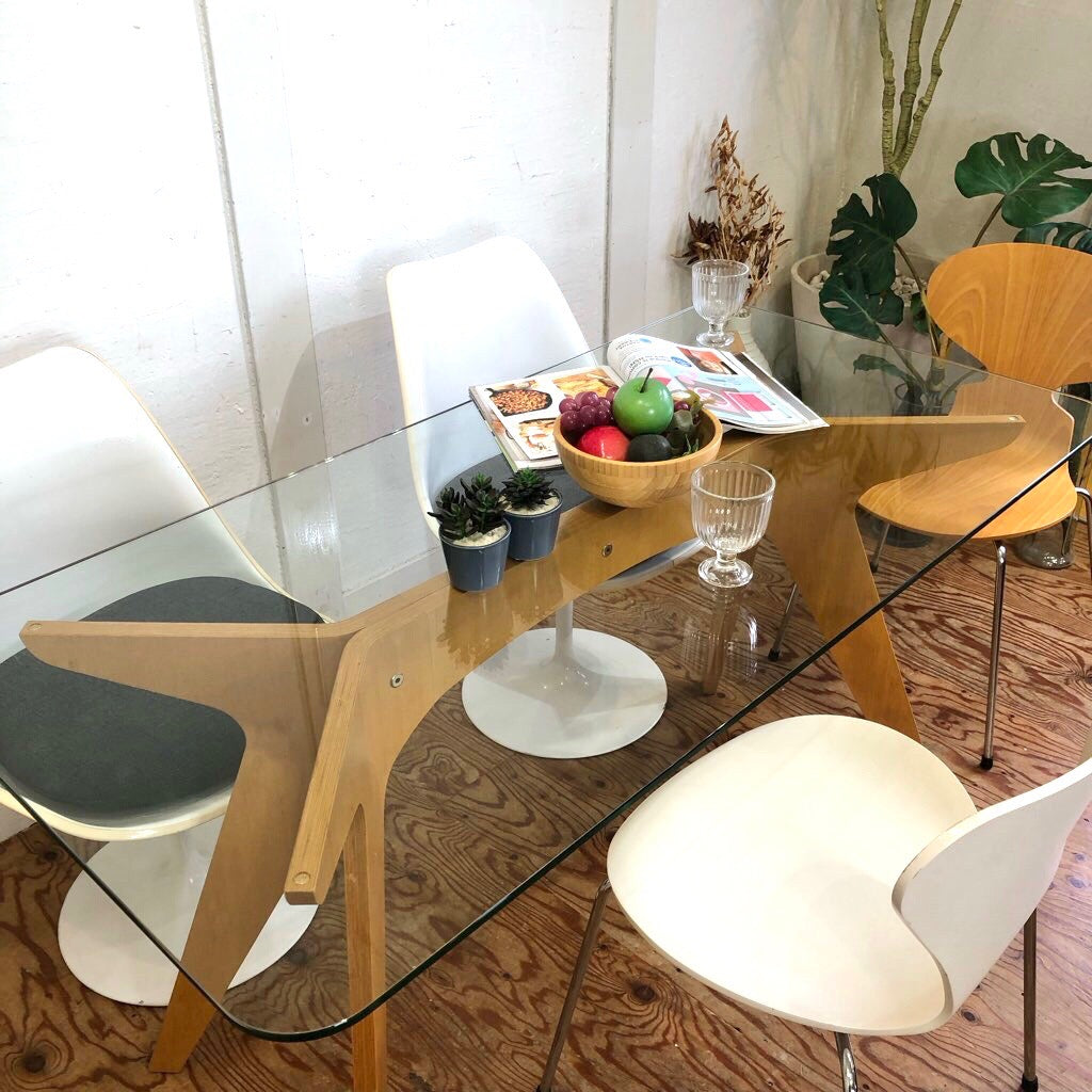 イーアンドワイ / E&Y ペガサス ダイニングテーブル Sサイズ プライウッド ガラス天板 中古