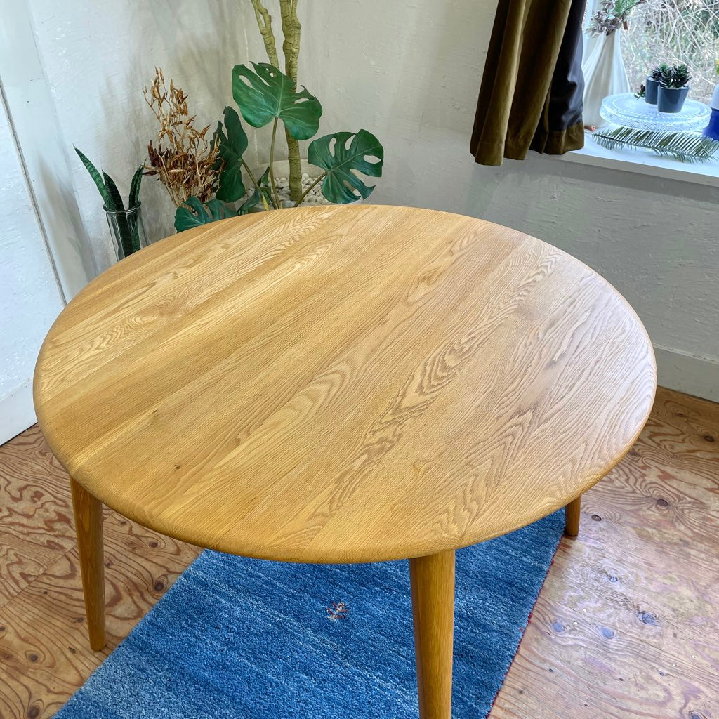 ラウンドテーブル オーク無垢材 ダイニングテーブル 中古