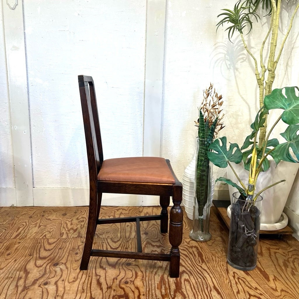 英国アンティーク ダイニングチェア ライトブラウン 本革