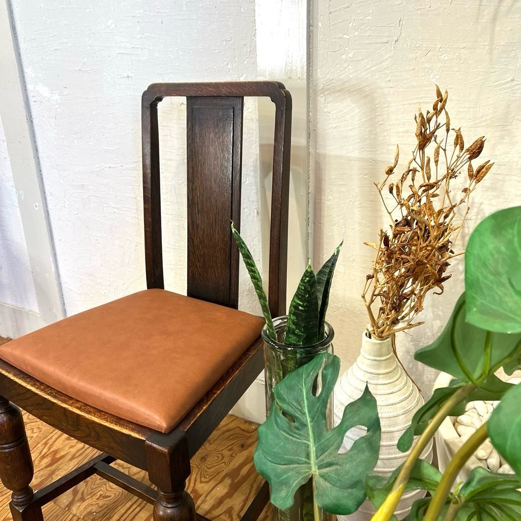 英国アンティーク ダイニングチェア ライトブラウン 本革