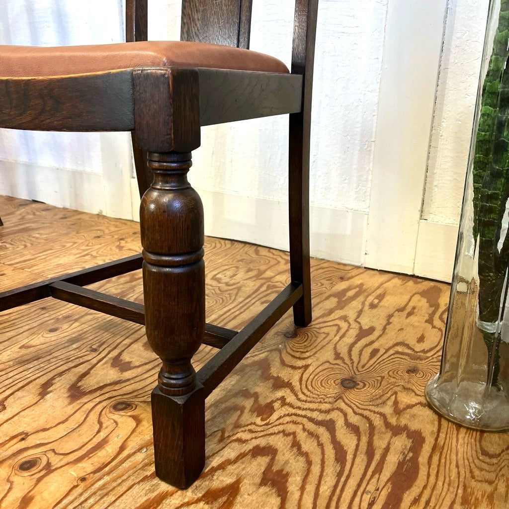 英国アンティーク ダイニングチェア ライトブラウン 本革