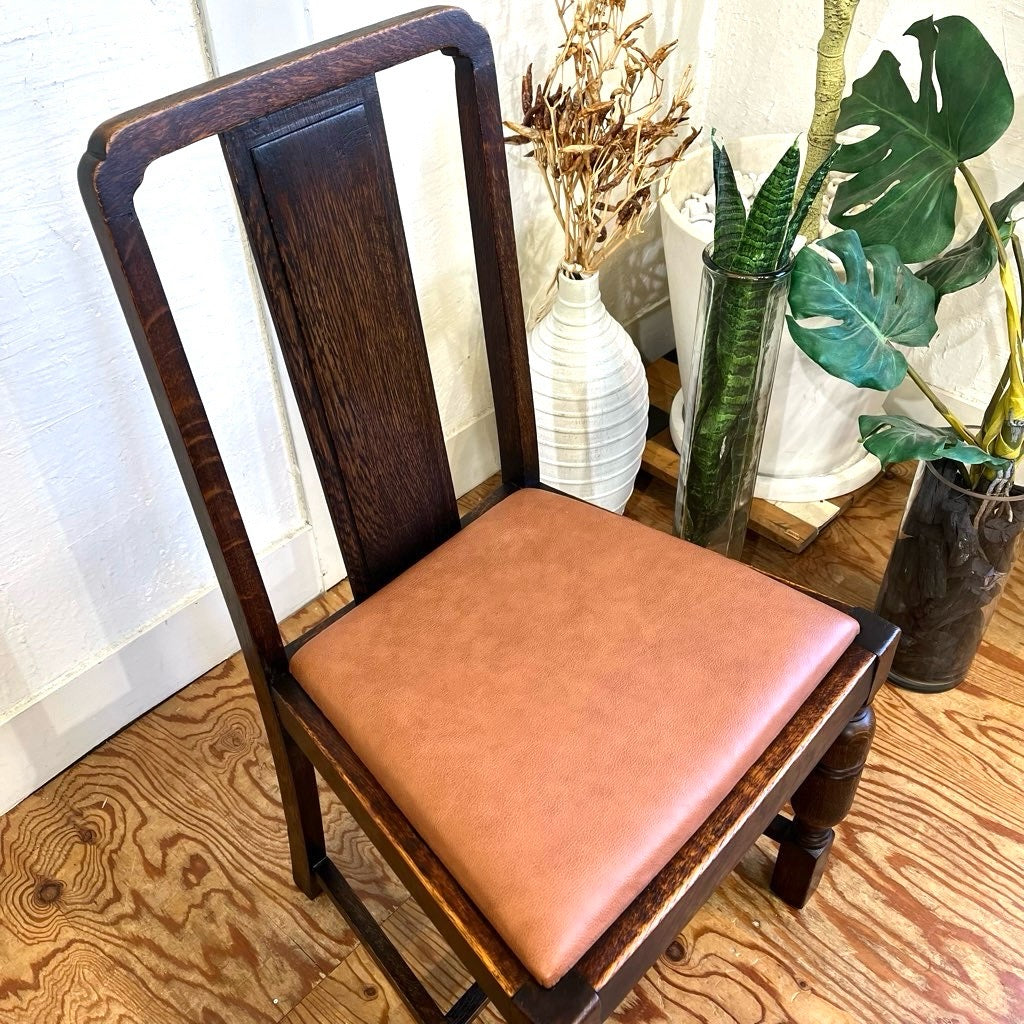 英国アンティーク ダイニングチェア ライトブラウン 本革
