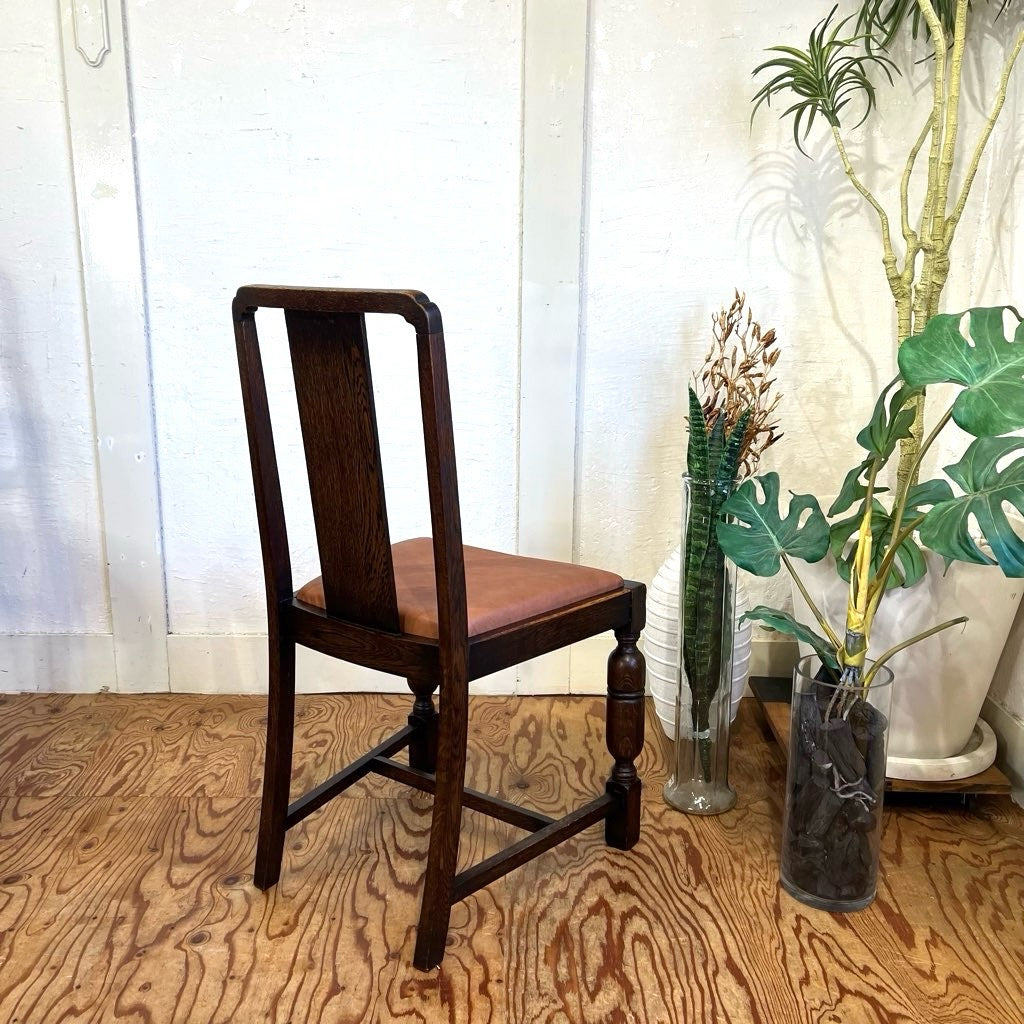 英国アンティーク ダイニングチェア ライトブラウン 本革