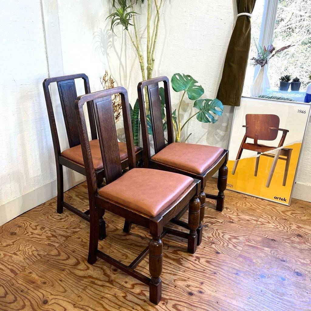 英国アンティーク ダイニングチェア ライトブラウン 本革