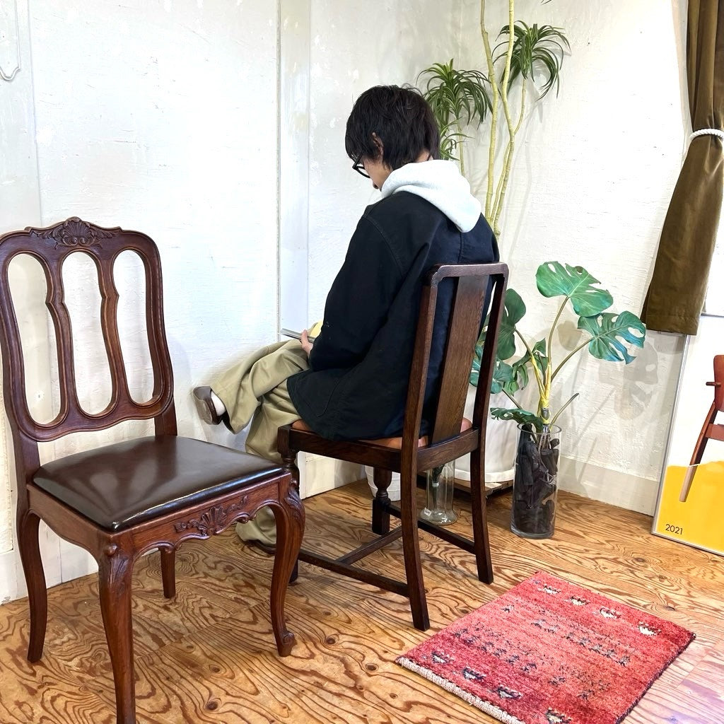 英国アンティーク ダイニングチェア ライトブラウン 本革