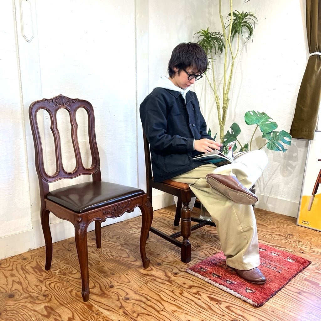 英国アンティーク ダイニングチェア ライトブラウン 本革