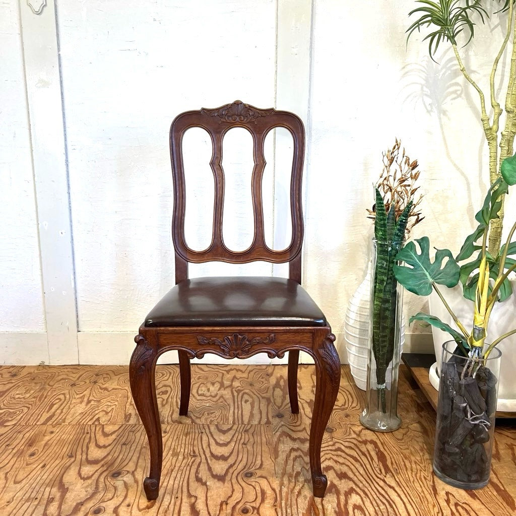 フランスアンティーク ダイニングチェア 猫脚 中古 革 厳か 古家具 