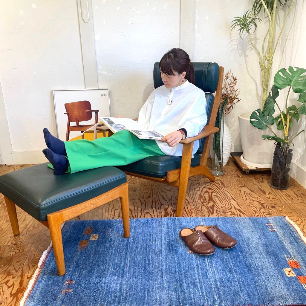 ゲタマ / GETAMA GE290A ハイバックイージーチェア 1Pソファ 限定100周年記念モデル GE290S オットマン付 ハンスJ.ウェグナー 中古