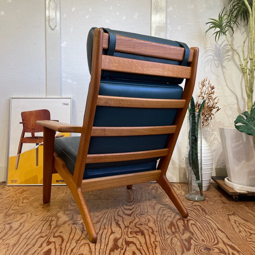 ゲタマ / GETAMA GE290A ハイバックイージーチェア 1Pソファ 限定100周年記念モデル GE290S オットマン付 ハンスJ.ウェグナー 中古