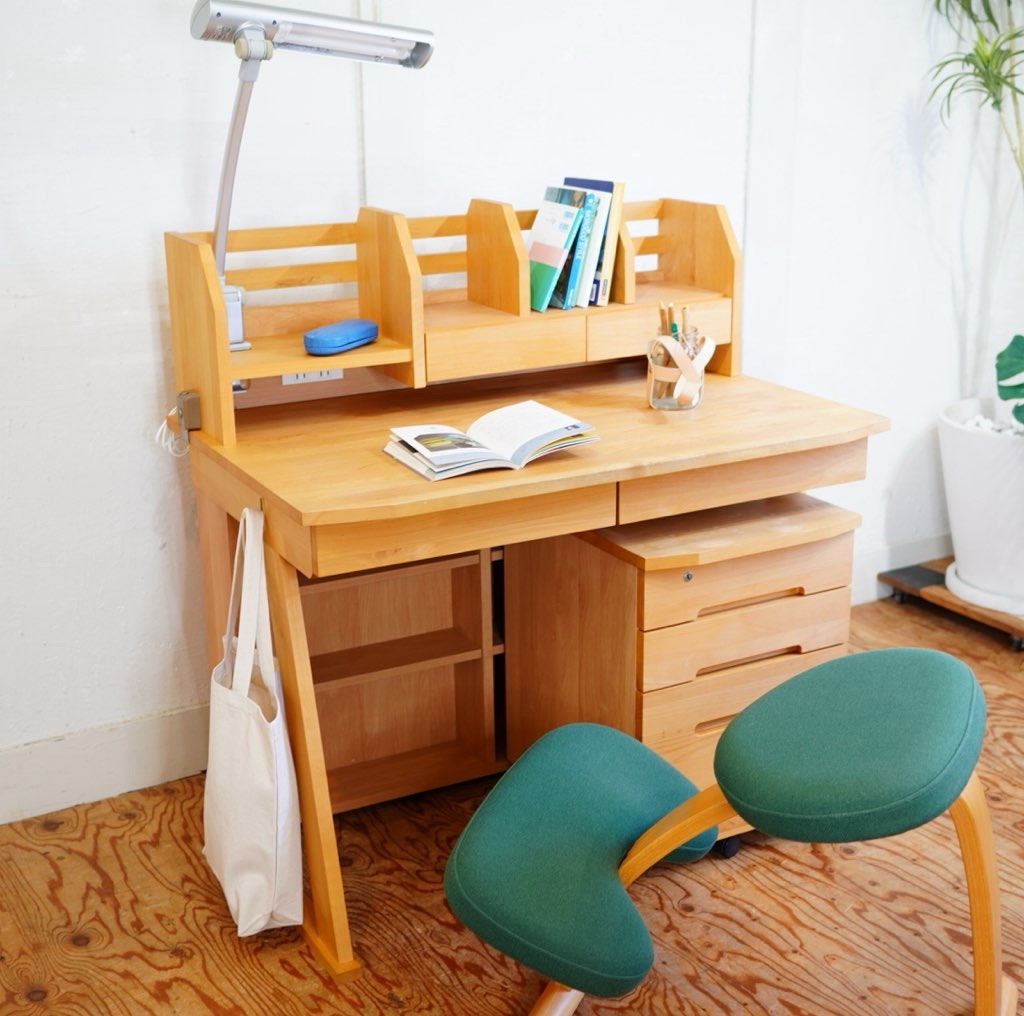 堀田木工 hotta woody ウィンディ / WINDY  デスク ワゴン 上棚 デスクライト 4点セット NA色 勉強机 中古