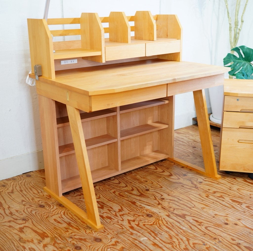 堀田木工 hotta woody ウィンディ / WINDY  デスク ワゴン 上棚 デスクライト 4点セット NA色 勉強机 中古