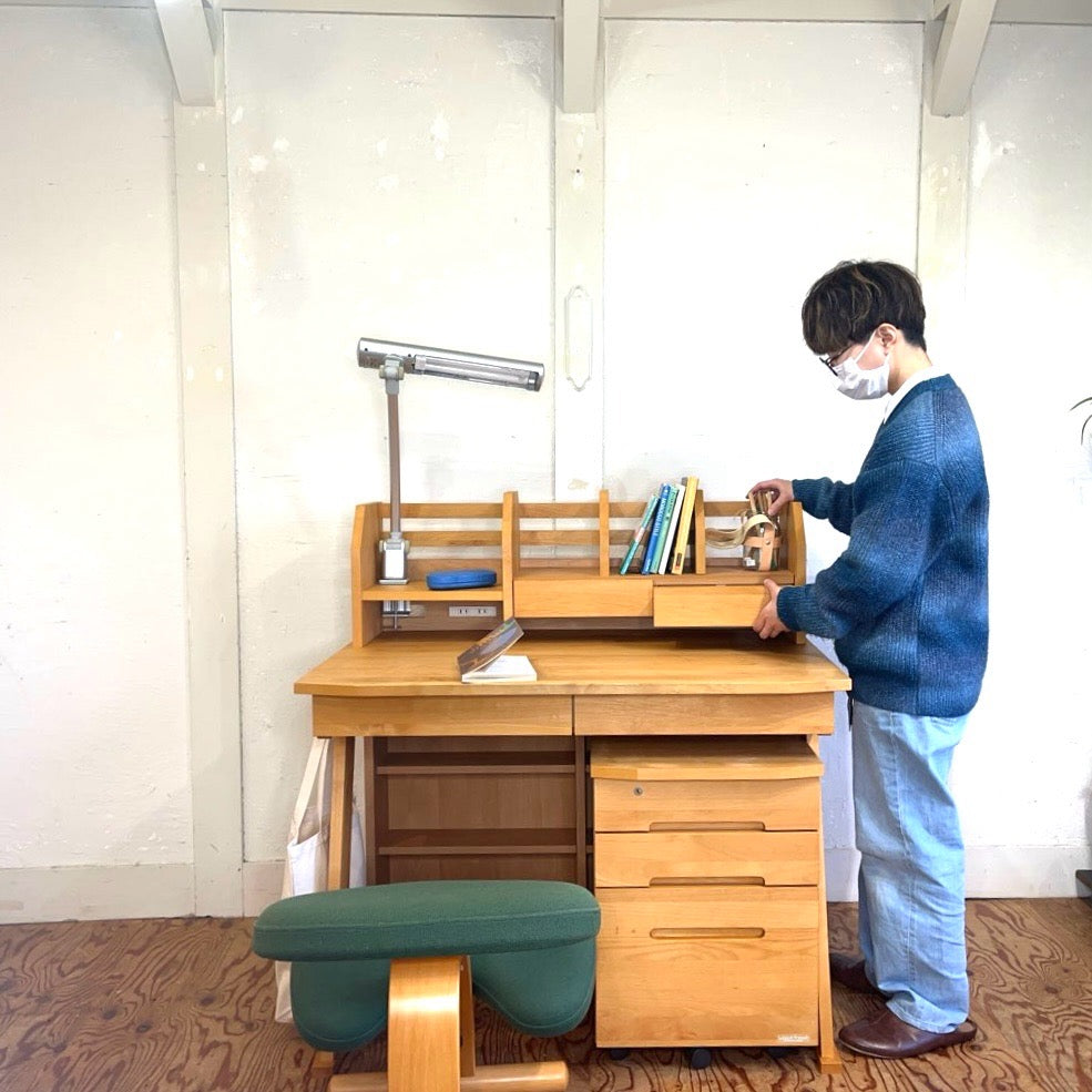 堀田木工 hotta woody ウィンディ / WINDY  デスク ワゴン 上棚 デスクライト 4点セット NA色 勉強机 中古
