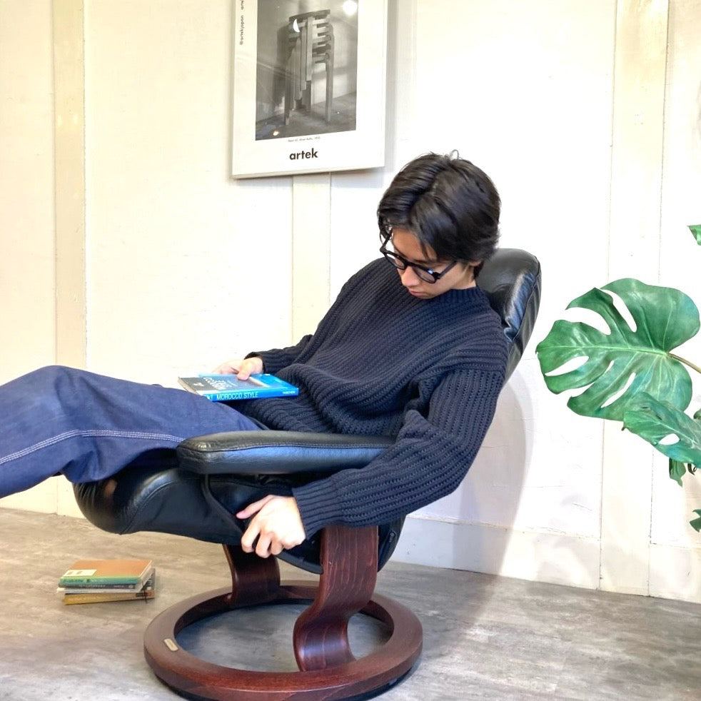 エコーネス / EKORNES ストレスレスチェア ストレスコンサル / Stressless Consul&オットマン Sサイズ  クラシックベース 本革張り 中古