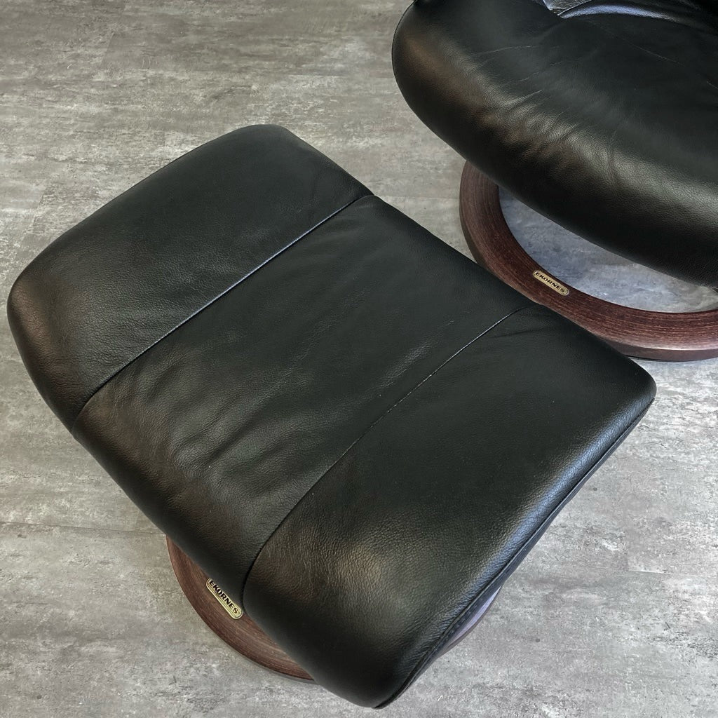 エコーネス / EKORNES ストレスレスチェア ストレスコンサル / Stressless Consul&オットマン Sサイズ  クラシックベース 本革張り 中古