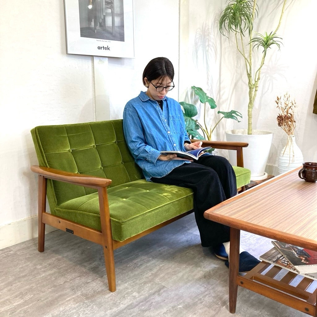 カリモク60 Kチェア 2シーターソファ モケットグリーン 2人掛け 中古