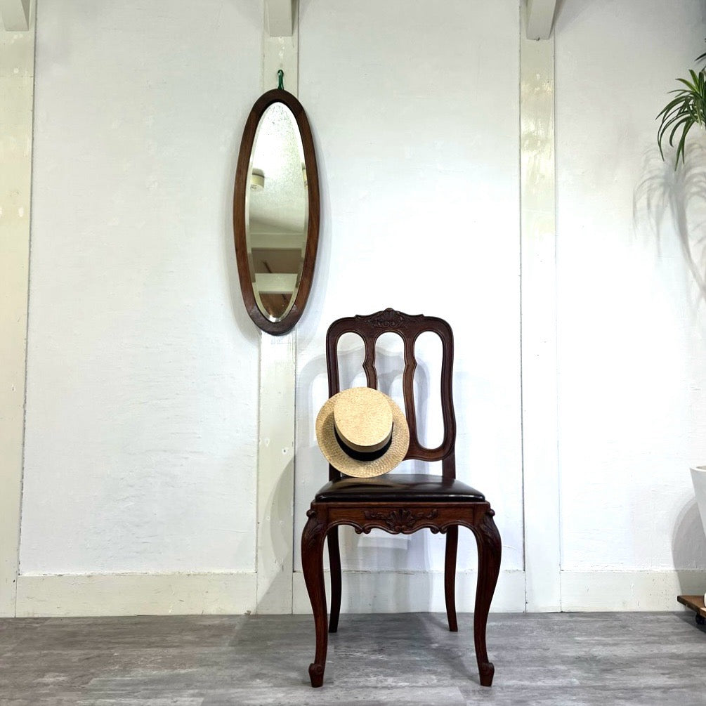 オーバル ウォールミラー 鏡 楕円 木製 壁掛けミラー アンティーク