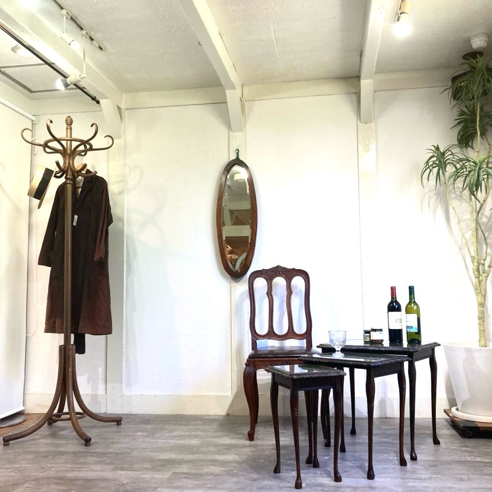 英国アンティーク ネストテーブル サイドテーブル 本革 マホガニー 猫脚