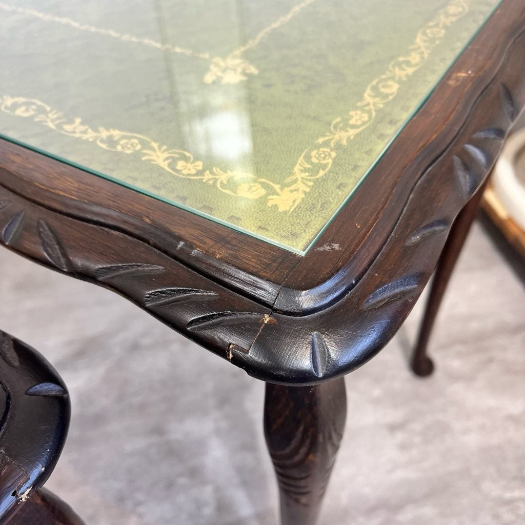 英国アンティーク ネストテーブル サイドテーブル 本革 マホガニー 猫脚