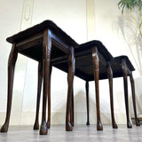英国アンティーク ネストテーブル サイドテーブル 本革 マホガニー 猫脚　