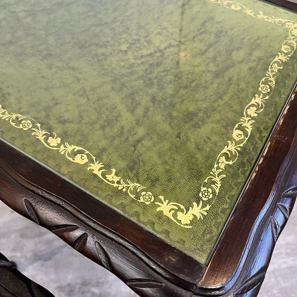 英国アンティーク ネストテーブル サイドテーブル 本革 マホガニー 猫脚