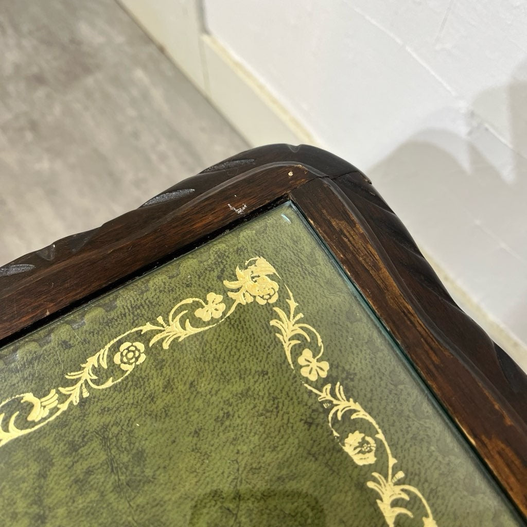 英国アンティーク ネストテーブル サイドテーブル 本革 マホガニー 猫脚