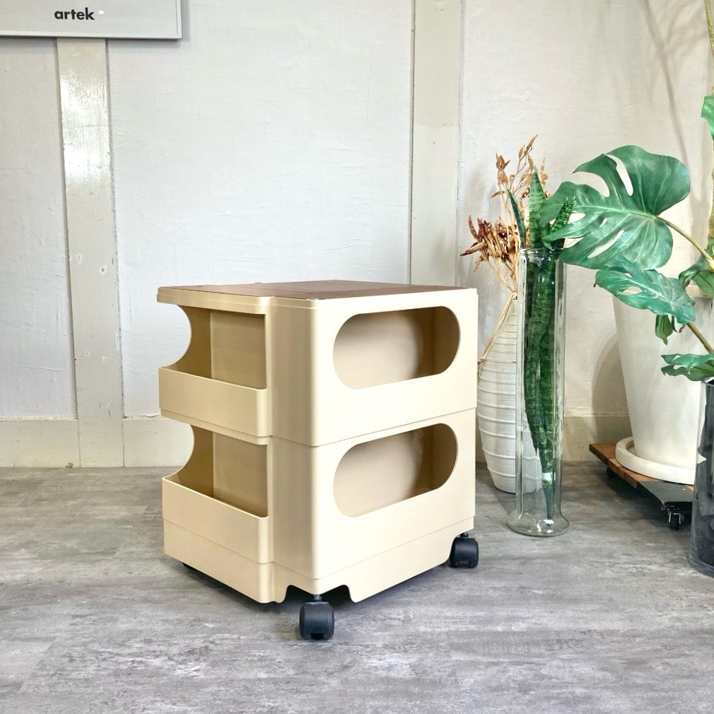 B-LINE ボビーワゴン 2段2トレイ ベージュ  ウッドプレート付き 中古