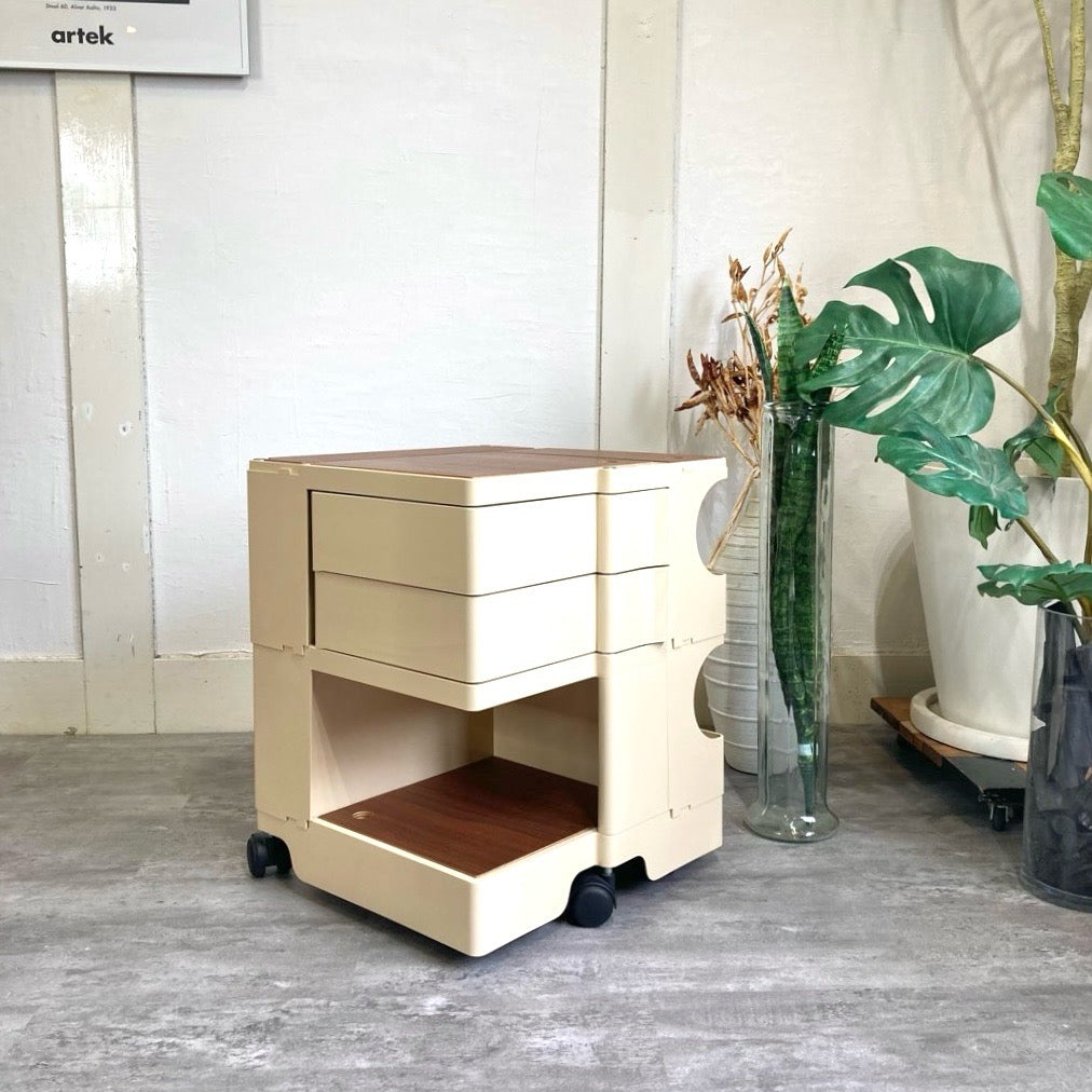 B-LINE ボビーワゴン 2段2トレイ ベージュ  ウッドプレート付き 中古