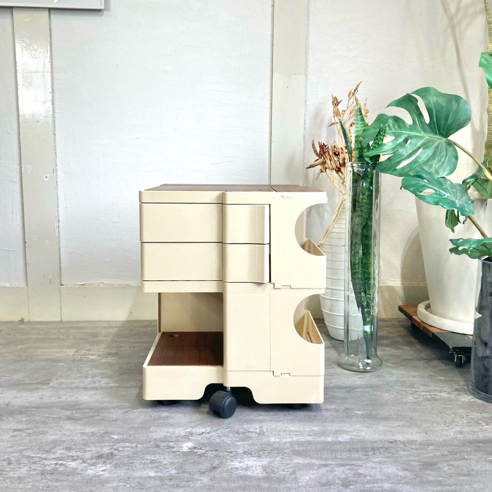 B-LINE ボビーワゴン 2段2トレイ ベージュ ウッドプレート付き 中古 