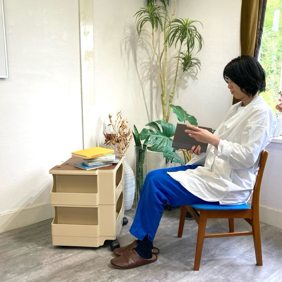 B-LINE ボビーワゴン 2段2トレイ ベージュ ウッドプレート付き