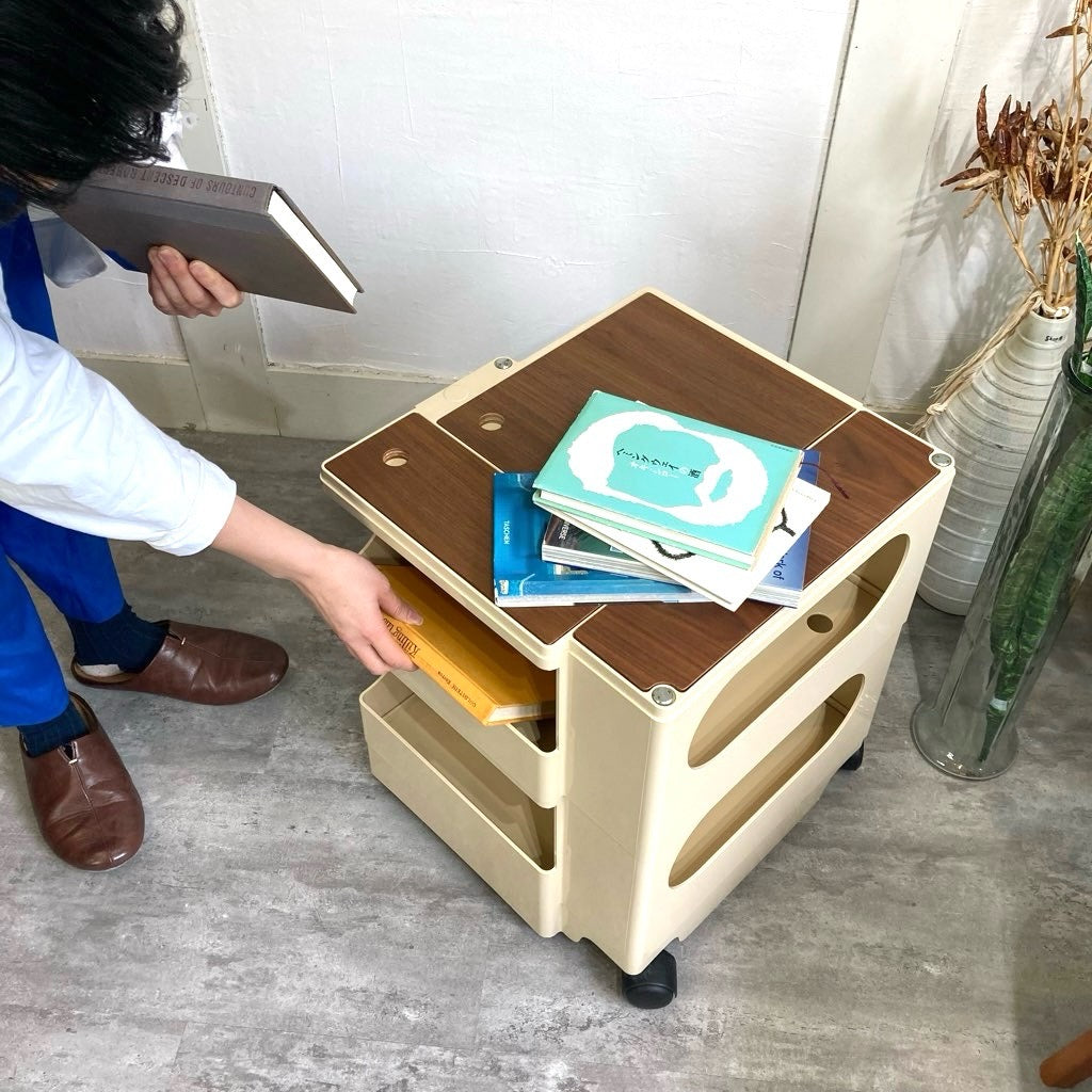 B-LINE ボビーワゴン 2段2トレイ ベージュ  ウッドプレート付き 中古