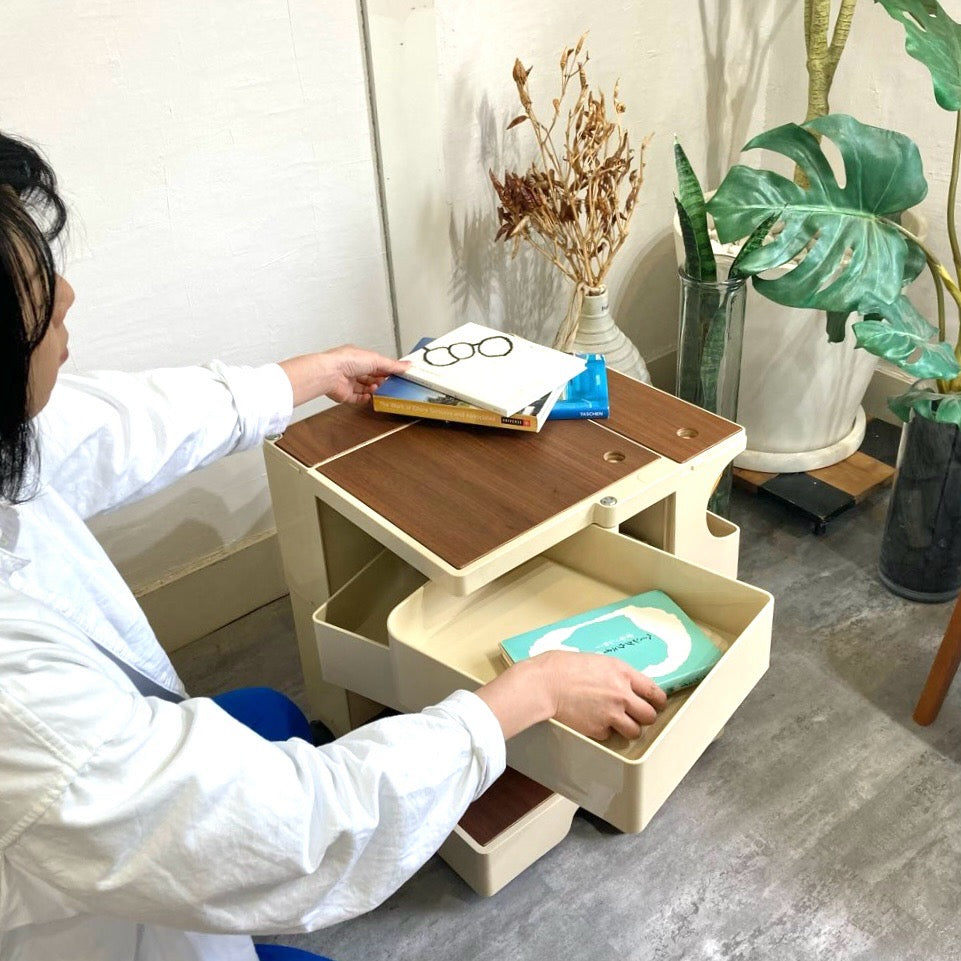 B-LINE ボビーワゴン 2段2トレイ ベージュ  ウッドプレート付き 中古