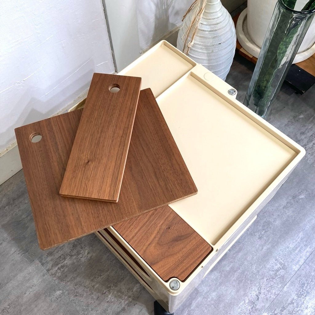 B-LINE ボビーワゴン 2段2トレイ ベージュ  ウッドプレート付き 中古