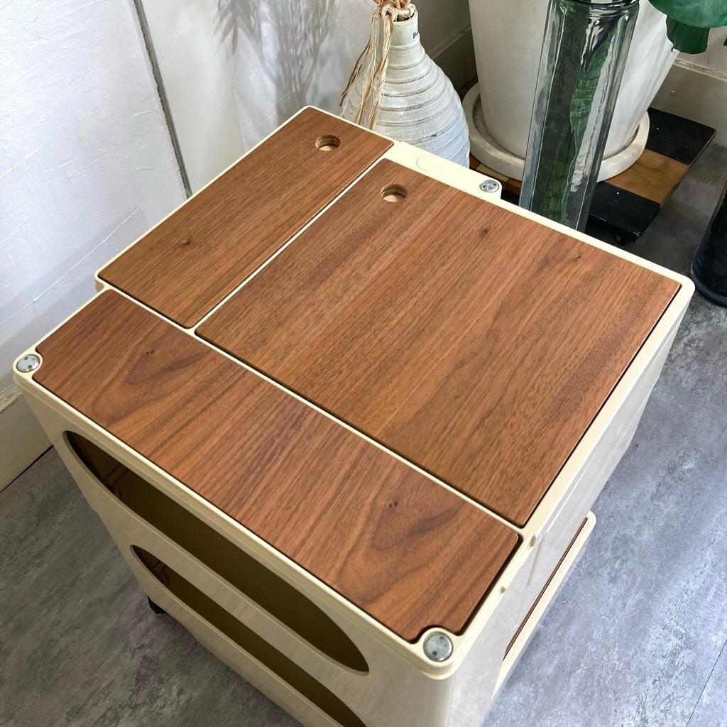 B-LINE ボビーワゴン 2段2トレイ ベージュ  ウッドプレート付き 中古