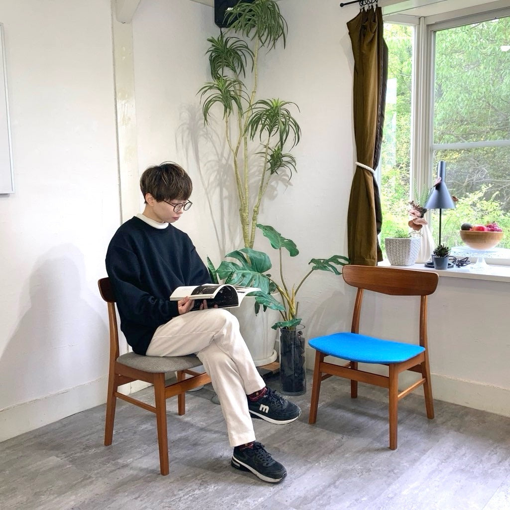 チーク材&ビーチ材 デンマーク製 ダイニングチェア サイドチェア  グレー 北欧 ヴィンテージ