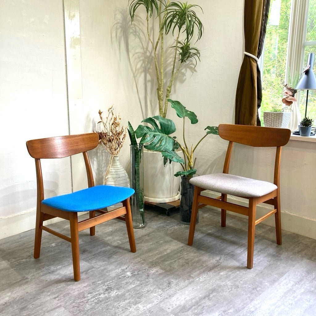 チーク材&ビーチ材 デンマーク製 ダイニングチェア サイドチェア グレー 北欧 ヴィンテージ