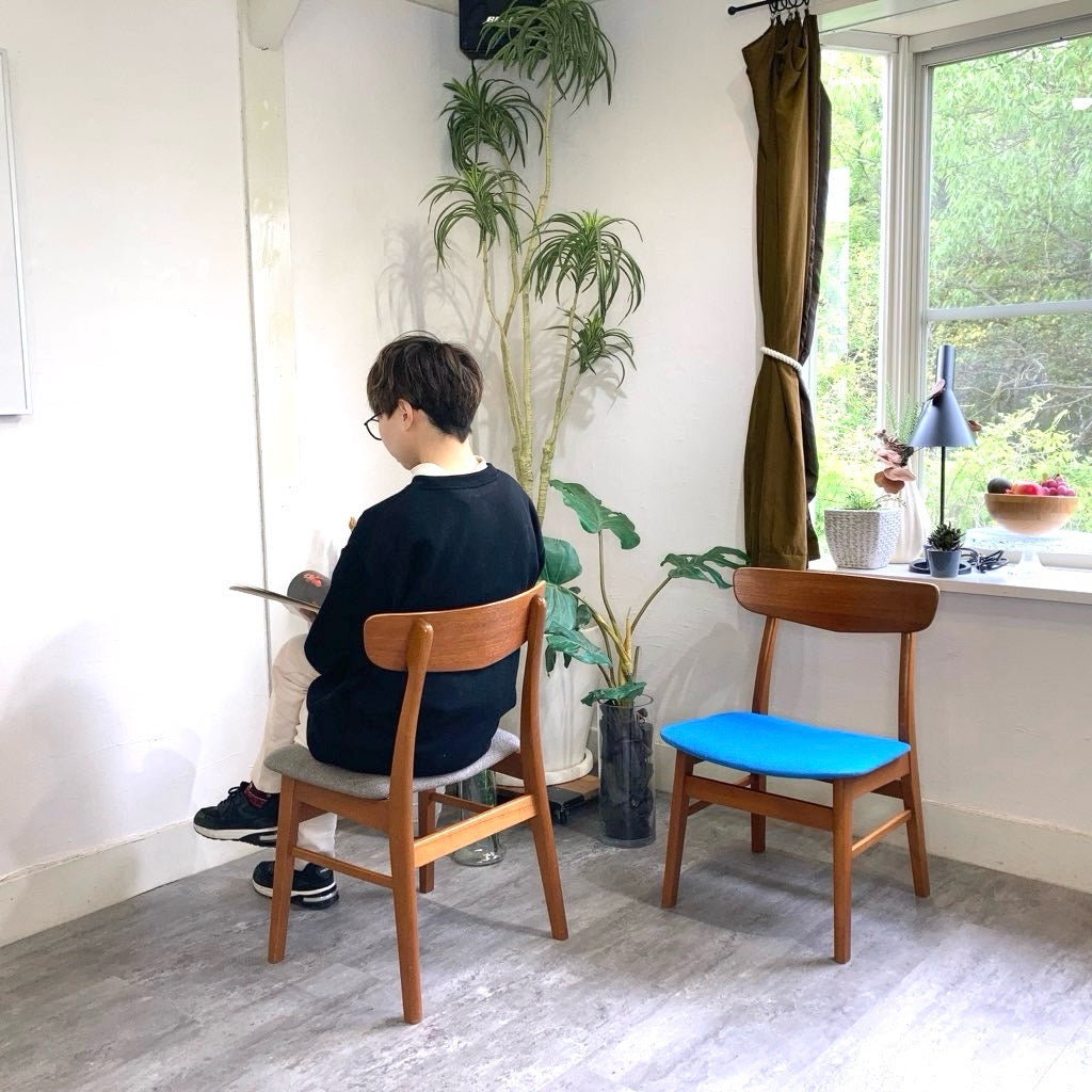 チーク材&ビーチ材 デンマーク製 ダイニングチェア サイドチェア グレー 北欧 ヴィンテージ