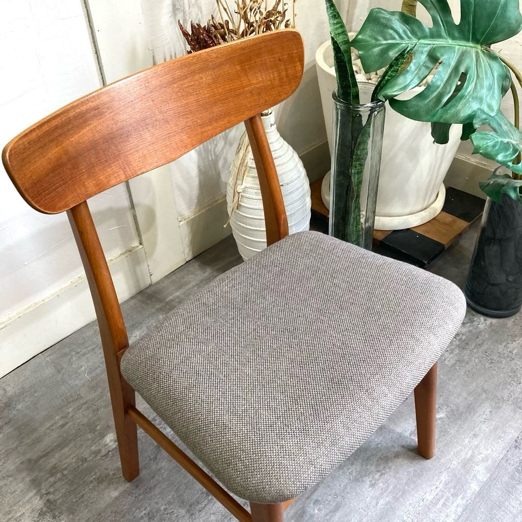 チーク材&ビーチ材 デンマーク製 ダイニングチェア サイドチェア グレー 北欧 ヴィンテージ