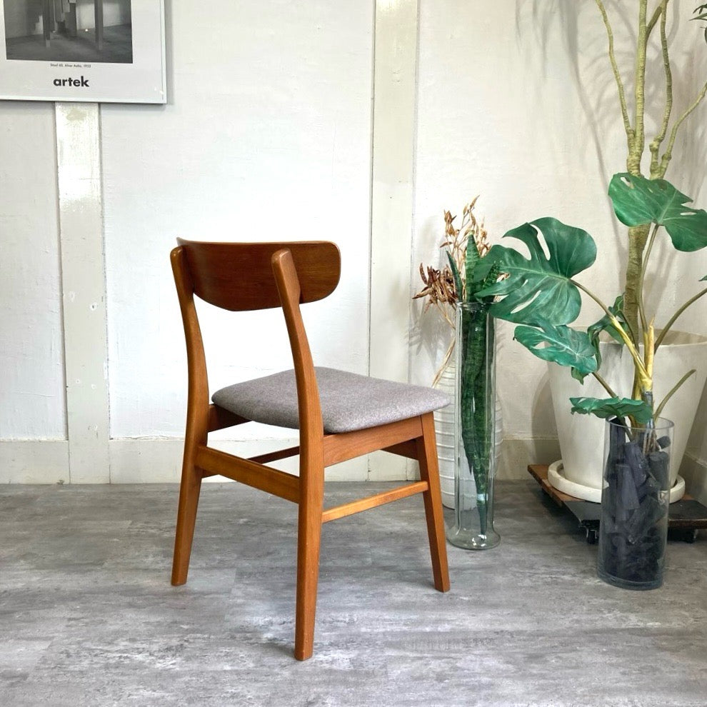 チーク材&ビーチ材 デンマーク製 ダイニングチェア サイドチェア グレー 北欧 ヴィンテージ