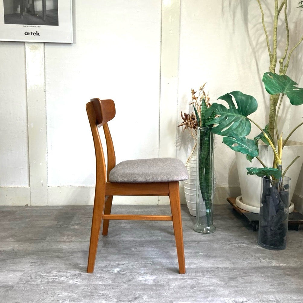 チーク材&ビーチ材 デンマーク製 ダイニングチェア サイドチェア グレー 北欧 ヴィンテージ