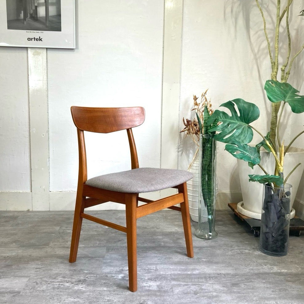 チーク材&ビーチ材 デンマーク製 ダイニングチェア サイドチェア グレー 北欧 ヴィンテージ