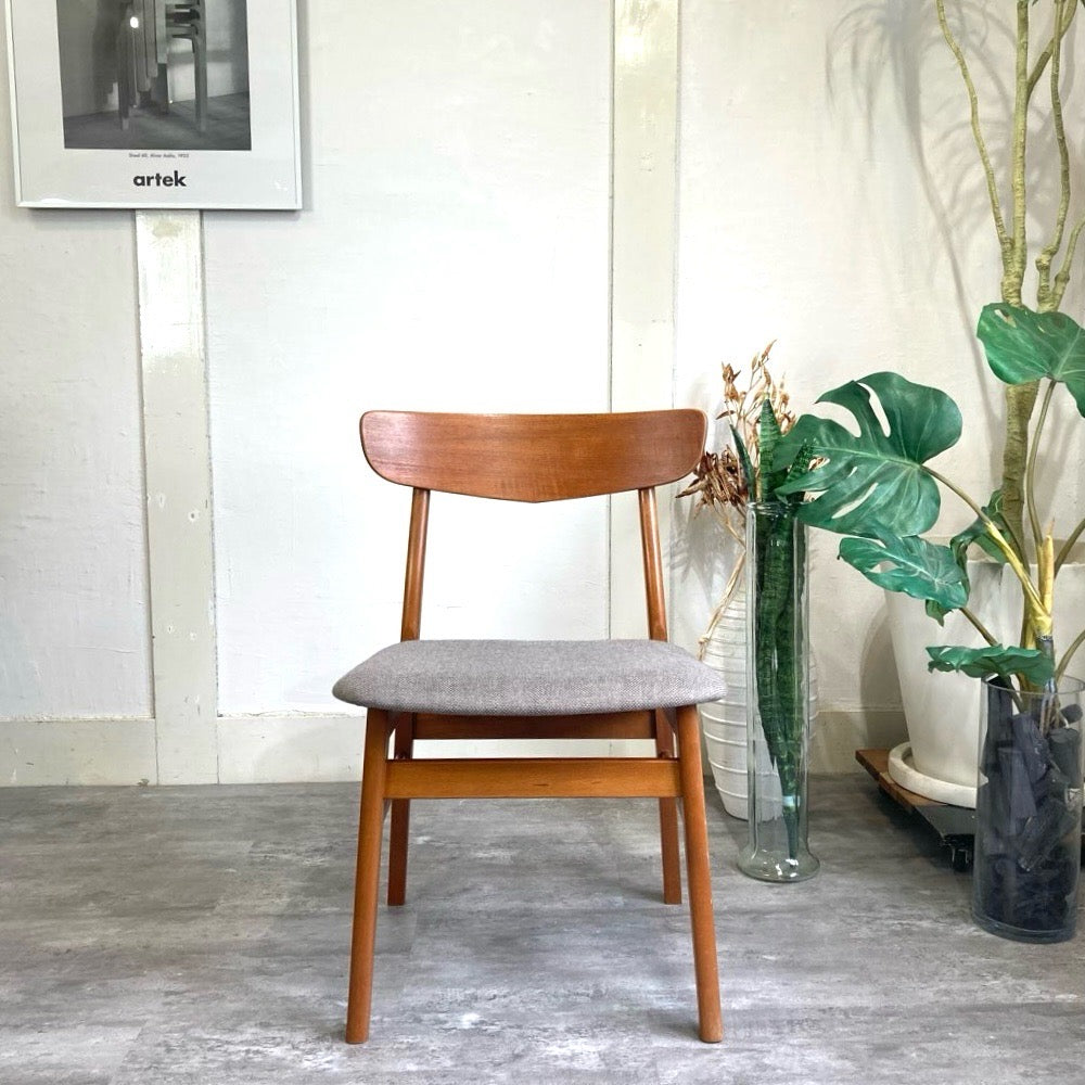 チーク材&ビーチ材 デンマーク製 ダイニングチェア サイドチェア  グレー 北欧 ヴィンテージ