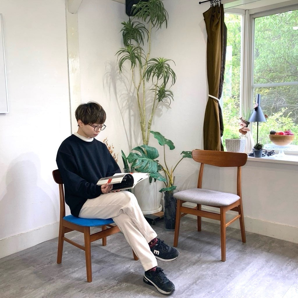 チーク材&ビーチ材 デンマーク製 ダイニングチェア サイドチェア ブルー 北欧 ヴィンテージ