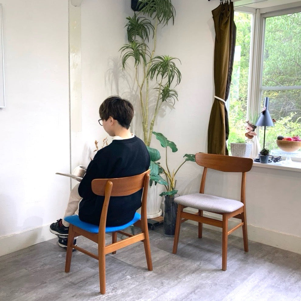 チーク材&ビーチ材 デンマーク製 ダイニングチェア サイドチェア ブルー 北欧 ヴィンテージ