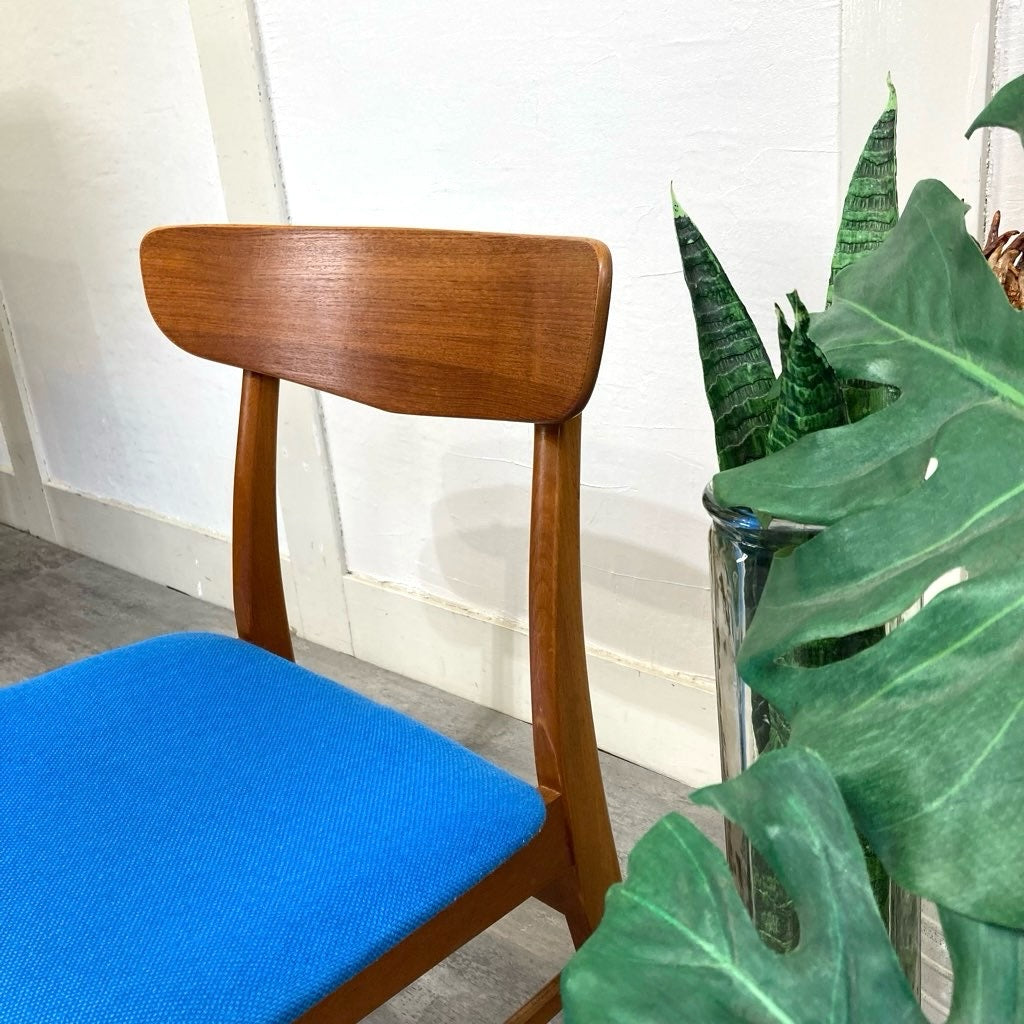 チーク材&ビーチ材 デンマーク製 ダイニングチェア サイドチェア ブルー 北欧 ヴィンテージ