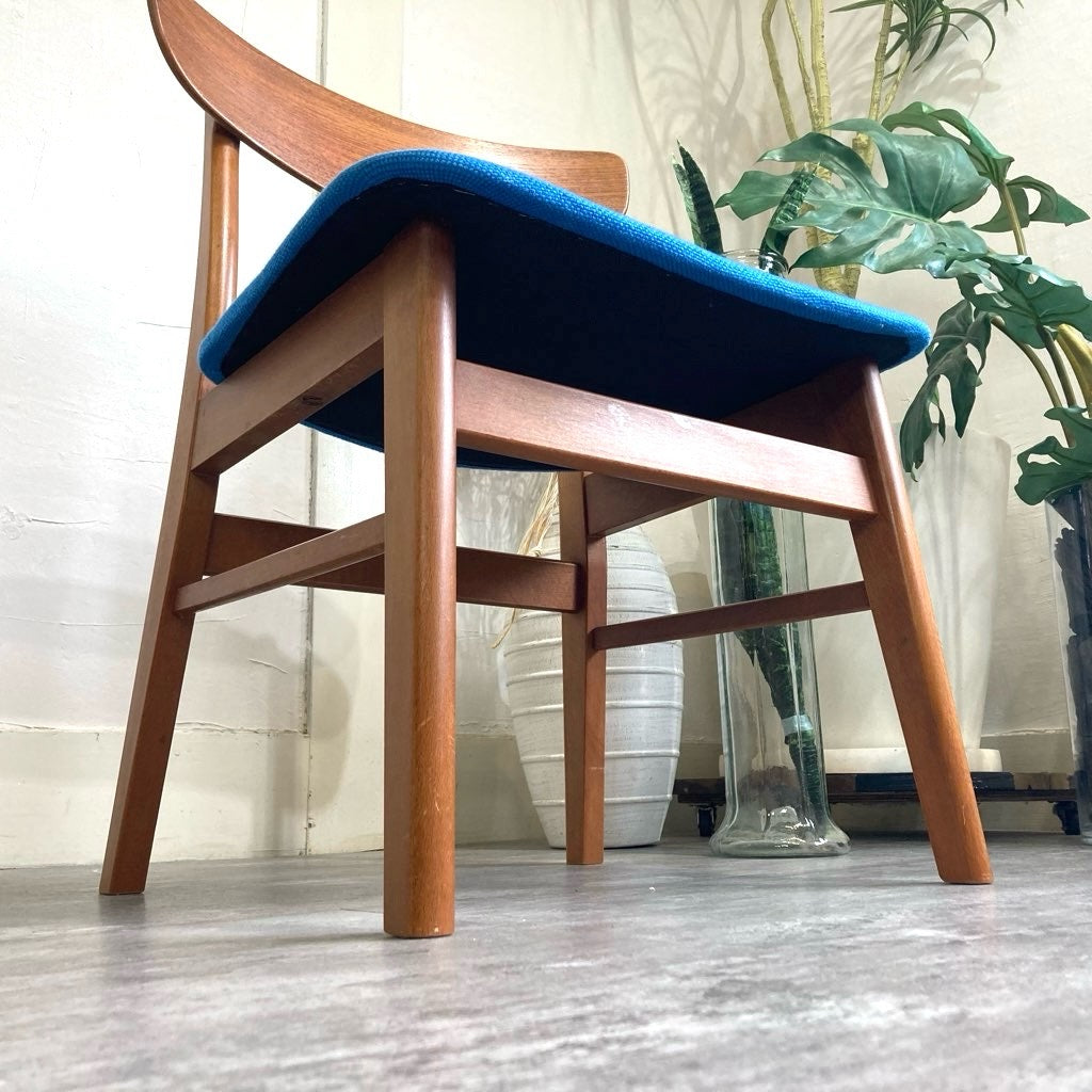 チーク材&ビーチ材 デンマーク製 ダイニングチェア サイドチェア ブルー 北欧 ヴィンテージ