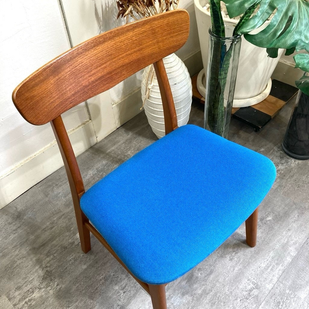 チーク材&ビーチ材 デンマーク製 ダイニングチェア サイドチェア ブルー 北欧 ヴィンテージ