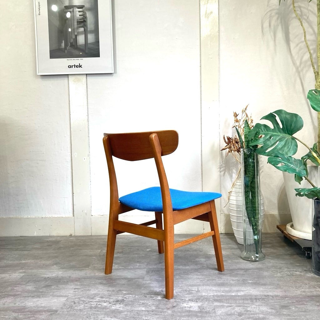 チーク材&ビーチ材 デンマーク製 ダイニングチェア サイドチェア ブルー 北欧 ヴィンテージ
