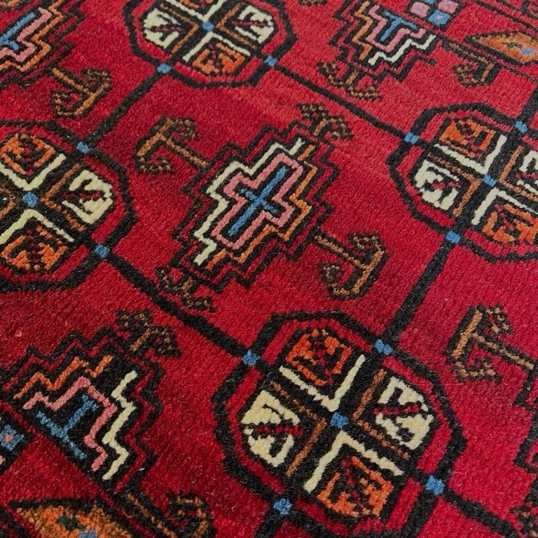 トライバルラグ 敷物 ウール レッド 100×57 ラグマット【4】 中古